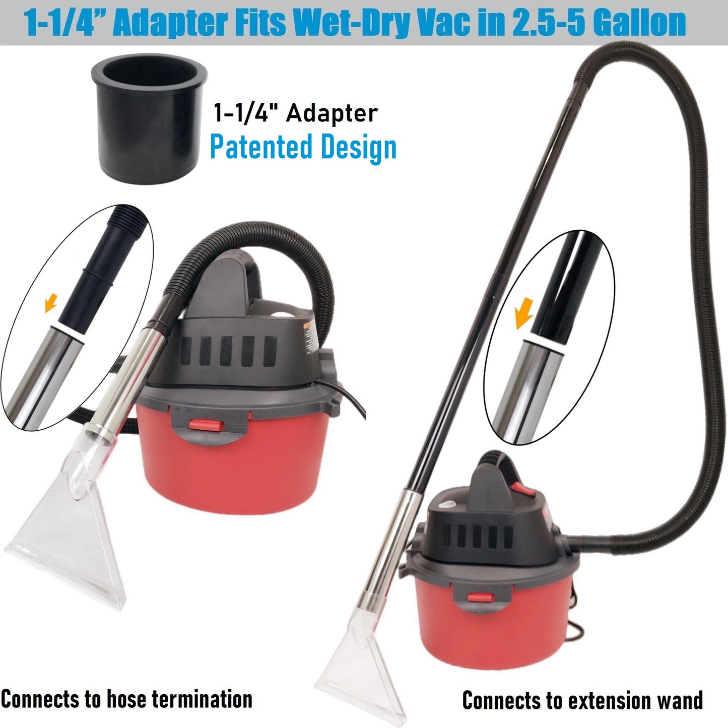 Fits All Shop Vacs Extractor tool Large 7-1/2" and Small 3-1/2" Clear Heads with Three Adapters 2-1/2" & 1-7/8" &1-1/4" for Upholstery & Carpet Cleaning and Auto Detailing