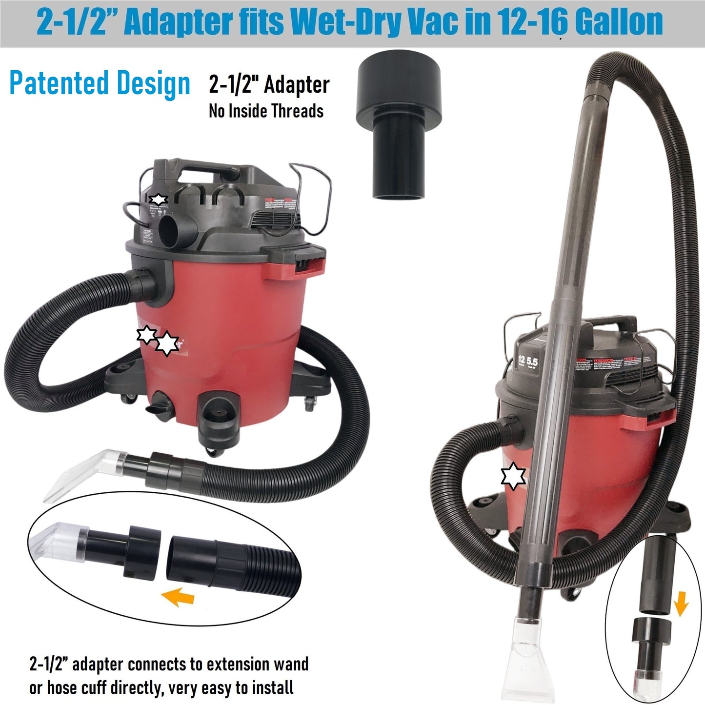 No.1 Fits All Shop Vacs Small 3-1/2" Width Clear Head with Three Adapters 2-1/2"&1-7/8" &1-1/4" for Upholstery & Carpet Cleaning and Auto Detailing
