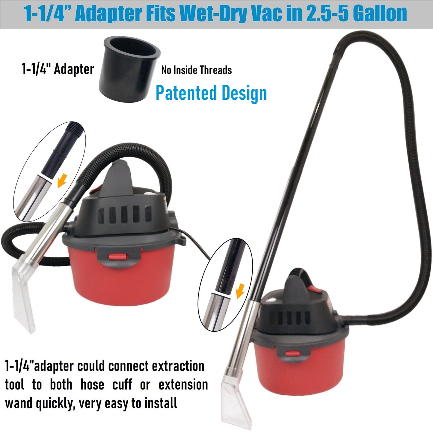 No.3 Fits All Shop Vacs Small Extractor tool with Three Adapters 2-1/2" & 1-7/8" &1-1/4" and with 3-1/2" Clear Head for Upholstery & Carpet Cleaning and Auto Detailing