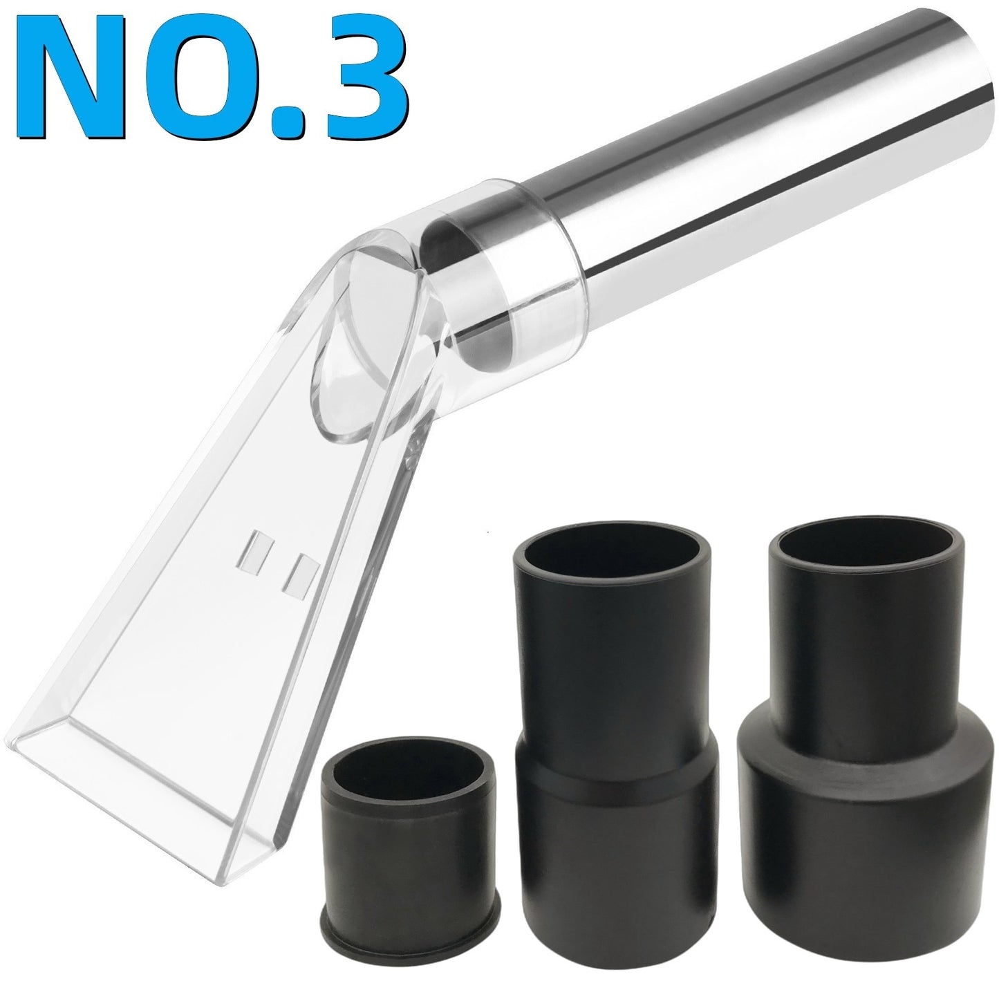 No.3 Fits All Shop Vacs Small Extractor tool with Three Adapters 2-1/2" & 1-7/8" &1-1/4" and with 3-1/2" Clear Head for Upholstery & Carpet Cleaning and Auto Detailing