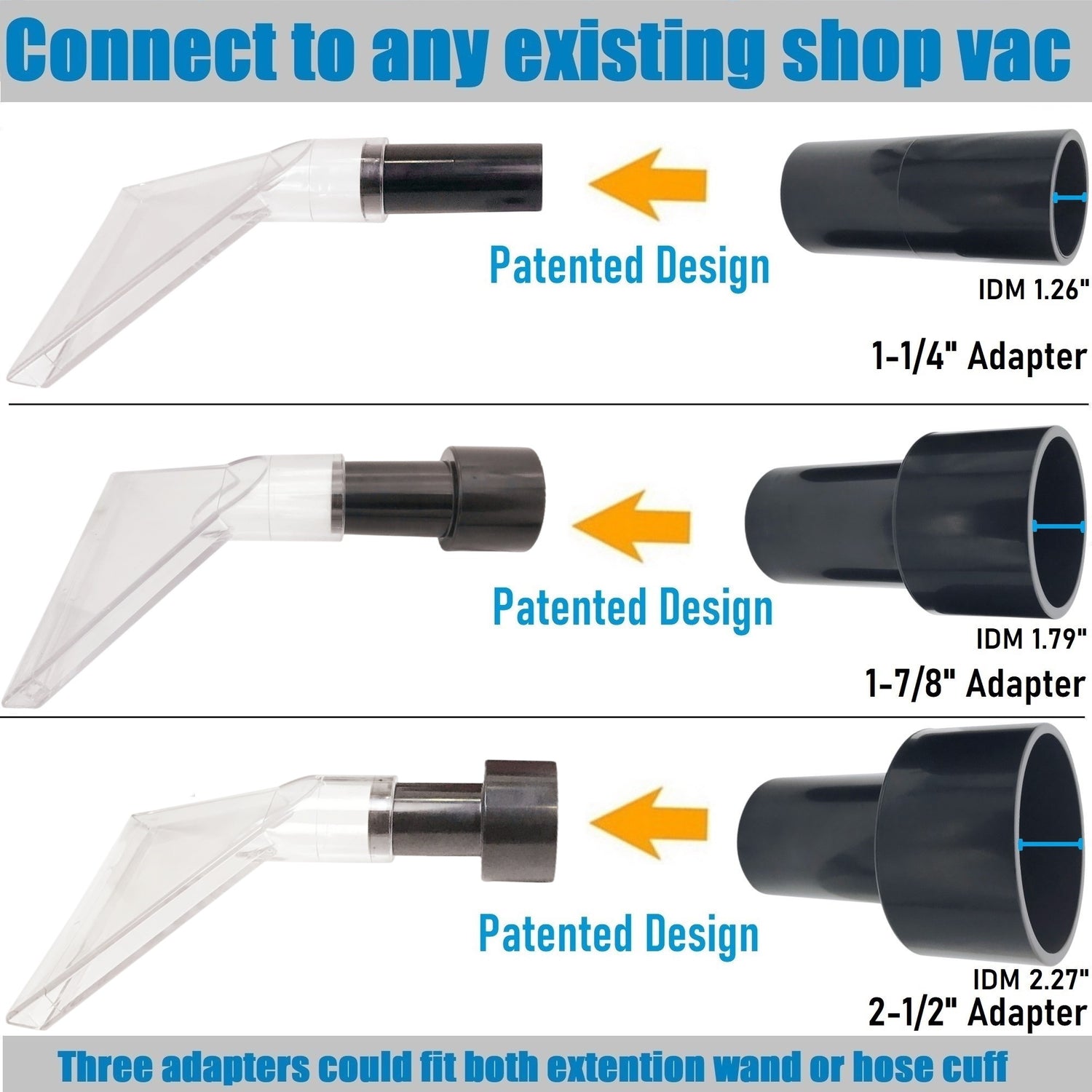 TunaMax Shop VAC Extractor Attachment with 1-1/4 & 1-7/8 Two Adapters for Upholstery & Carpet Cleaning and Car Detailing, Clear Nozzle Extraction